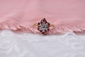 14K Yellow Gold Vintage Ruby & Diamond Cocktail Ring