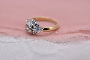 Custom Made Art Deco 14K White and Yellow Gold Old European Cut Diamond Ring