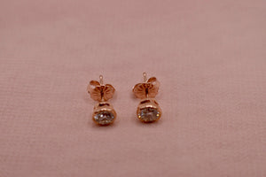 14K Rose Gold Simple Round Bezel Diamond Stud Earrings Pushback Posts