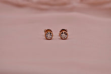 Load image into Gallery viewer, 14K Rose Gold Simple Round Bezel Diamond Stud Earrings Pushback Posts
