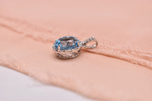 Load image into Gallery viewer, 10K White Gold Vintage Oval Swiss Blue Topaz Halo Necklace
