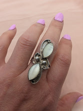 Load image into Gallery viewer, Antiqued Navajo Sterling Silver Two Stone Mother of Pearl by Roseanne Begay
