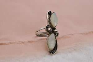 Antiqued Navajo Sterling Silver Two Stone Mother of Pearl by Roseanne Begay