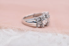 Load image into Gallery viewer, Vintage 14K White Gold Unique Baguette and Round Diamond Three Row Cocktail Ring
