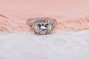 Vintage Platinum Art Deco Transitional Cut Diamond Engagement Ring