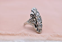 Load image into Gallery viewer, Vintage Art Deco 18K White Gold Filigree Diamond Shield Style Ring
