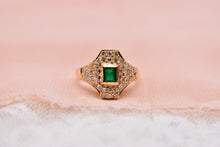Load image into Gallery viewer, 18K Yellow Gold Vintage Emerald &amp; Diamond Geometric Ring
