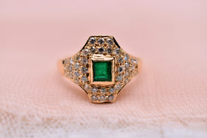 Reserved Listing 18K Yellow Gold Vintage Emerald & Diamond Geometric Ring