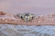 Load image into Gallery viewer, 18K White Gold Vintage Art Deco Sapphire Accented Diamond Engagement Ring
