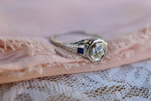 Load image into Gallery viewer, 18K White Gold Vintage Art Deco Sapphire Accented Diamond Engagement Ring
