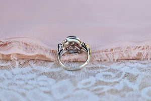 14K White Gold Art Nouveau Geometric Swirl Style Diamond Ring