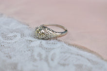 Load image into Gallery viewer, 14K White Gold Art Deco Filigree Diamond Engagement Ring
