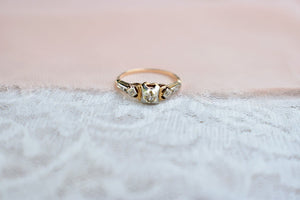 Vintage 14K Yellow Gold Victorian Old Mine Cut Dainty Engagement Ring
