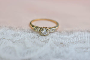 Final Payment Vintage 14K Yellow Gold Art Deco Transitional Cut Dainty Diamond Ring