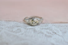 Load image into Gallery viewer, 14K White Gold Art Deco Filigree Diamond Engagement Ring
