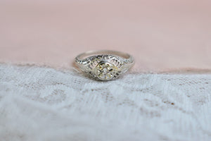 14K White Gold Art Deco Filigree Diamond Engagement Ring