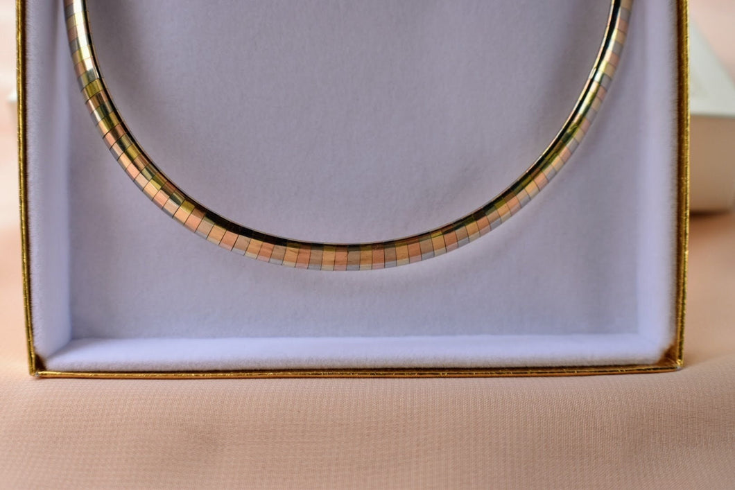 Vintage 14K Solid Gold Tri Color Omega Necklace 6.1mm 16