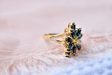 Load image into Gallery viewer, Vintage 14K Yellow Gold Sapphire and Diamond Cocktail Statement Ring
