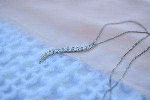 14K White Gold Vintage Diamond Statement Drop Swirl Necklace