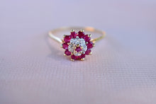 Load image into Gallery viewer, Vintage 10K Yellow Gold Ruby &amp; Diamond Double Halo Ring
