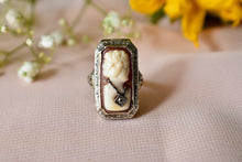 Load image into Gallery viewer, Rare Art Deco 14K White Gold Cameo Filigree Locket Ring
