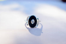 Load image into Gallery viewer, Vintage 10K White Gold Geometric Black Onyx and Diamond Ring
