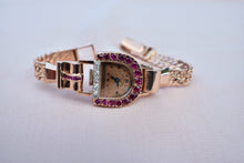 Load image into Gallery viewer, Antique Art Deco 14K Rose Gold Ruby &amp; Diamond Paul Ditisheim Solvil
