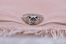 Load image into Gallery viewer, Vintage 14K White Gold Art Deco Filigree Diamond Engagement Ring
