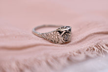 Load image into Gallery viewer, Vintage 14K White Gold Art Deco Filigree Diamond Engagement Ring
