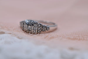 14K White Gold Vintage Inspired Cluster Square Halo Engagement Ring