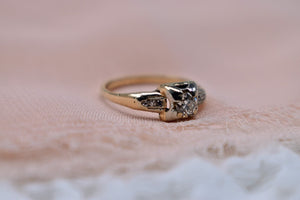 Vintage 14K Yellow Gold Art Deco Transitional Cut Dainty Engagement Ring