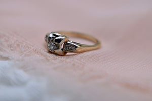 Vintage 14K Yellow Gold Art Deco Transitional Cut Dainty Engagement Ring