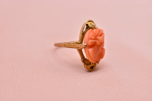 Vintage Art Deco 10K Yellow Gold Coral Cameo Ring