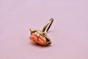 Vintage Art Deco 10K Yellow Gold Coral Cameo Ring