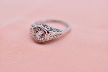 Load image into Gallery viewer, Vintage 14K White Gold Art Deco Hexagon Diamond Engagement Ring

