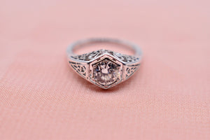 Vintage 14K White Gold Art Deco Hexagon Diamond Engagement Ring