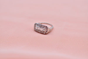 Vintage Art Deco Platinum Rectangle Halo Carre Diamond Engagement Ring