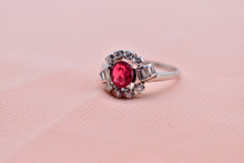 Load image into Gallery viewer, Vintage Art Deco Platinum Natural Ruby and Diamond Halo Ring
