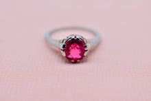 Load image into Gallery viewer, Vintage Art Deco 18K White Gold GIA Certified Lab Created Ruby Ring
